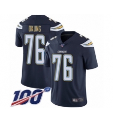 Men's Los Angeles Chargers #76 Russell Okung Navy Blue Team Color Vapor Untouchable Limited Player 100th Season Football Jersey