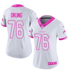 Women's Nike Los Angeles Chargers #76 Russell Okung Limited White/Pink Rush Fashion NFL Jersey