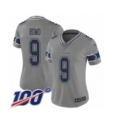 Women's Dallas Cowboys #9 Tony Romo Limited Gray Inverted Legend 100th Season Football Jersey