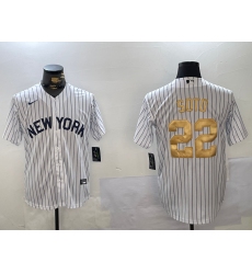 Men's New York Yankees #22 Juan Soto White Pinstripe Fashion Cool Base Jersey