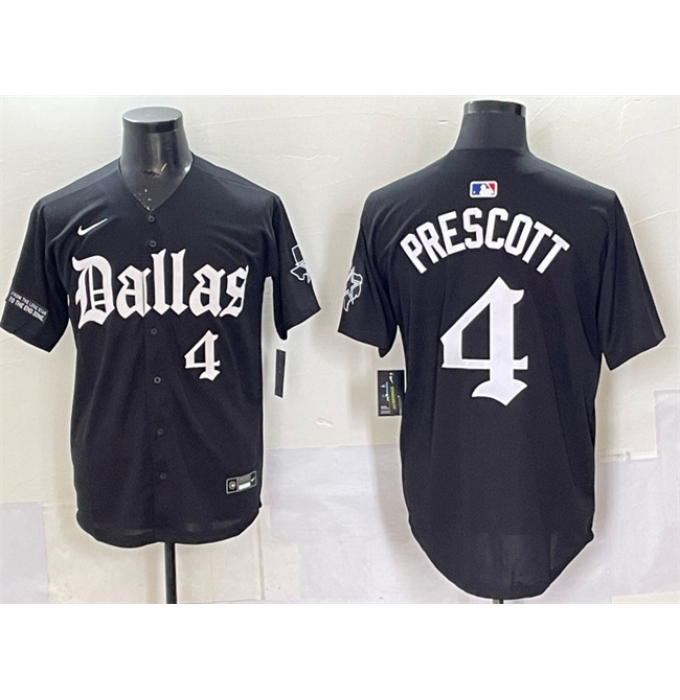 Men's Dallas Cowboys #4 Dak Prescott Black 'Gothic Lone Star Edition' Limited Stitched Baseball Jersey
