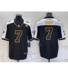Men's Dallas Cowboys #7 Trevon Diggs Black Gold Thanksgiving With Patch Stitched Jersey