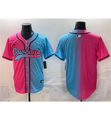 Men's Dallas Cowboys Blank Pink Blue Limited Stitched Baseball Jersey