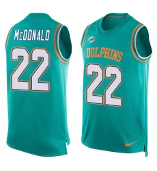 Men's Nike Miami Dolphins #22 T.J. McDonald Limited Aqua Green Player Name & Number Tank Top NFL Jersey