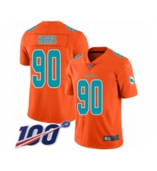 Men's Miami Dolphins #90 Charles Harris Limited Orange Inverted Legend 100th Season Football Jersey