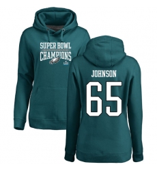 Women's Nike Philadelphia Eagles #65 Lane Johnson Green Super Bowl LII Champions Pullover Hoodie