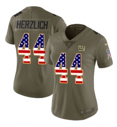 Women's Nike New York Giants #44 Mark Herzlich Limited Olive/USA Flag 2017 Salute to Service NFL Jersey