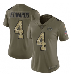 Women's Nike New York Jets #4 Lac Edwards Limited Olive/Camo 2017 Salute to Service NFL Jersey