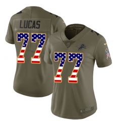 Women's Nike Detroit Lions #77 Cornelius Lucas Limited Olive/USA Flag Salute to Service NFL Jersey