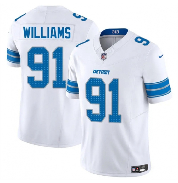 Men's Detroit Lions #91 Tyleik Williams White 2025 F.U.S.E. Vapor Limited Football Stitched Game Jersey