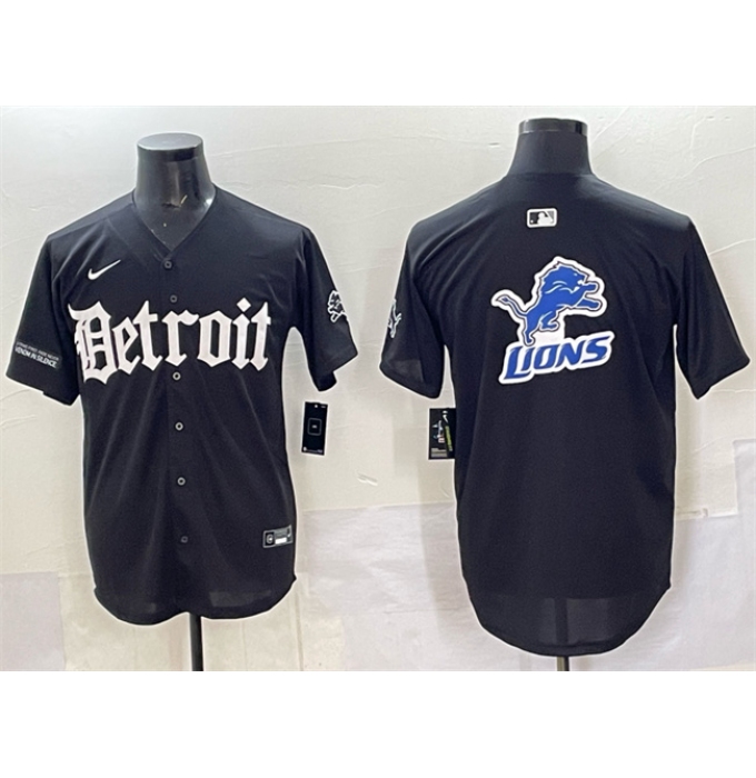 Men's Detroit Lions Team Big Logo Black 'Motor Gothic Edition' Vapor Premier Limited Stitched Baseball Jersey