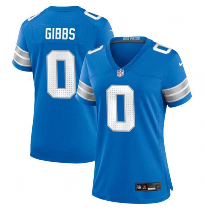 Women's Detroit Lions #0 Jahymr Gibbs Blue Limited Football Stitched Game Jersey(Run Smaller)