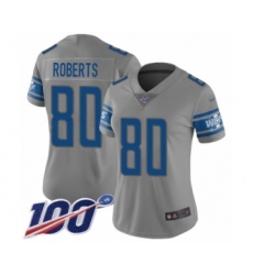 Women's Detroit Lions #80 Michael Roberts Limited Gray Inverted Legend 100th Season Football Jersey