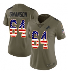 Women's Nike Detroit Lions #64 Travis Swanson Limited Olive/USA Flag Salute to Service NFL Jersey