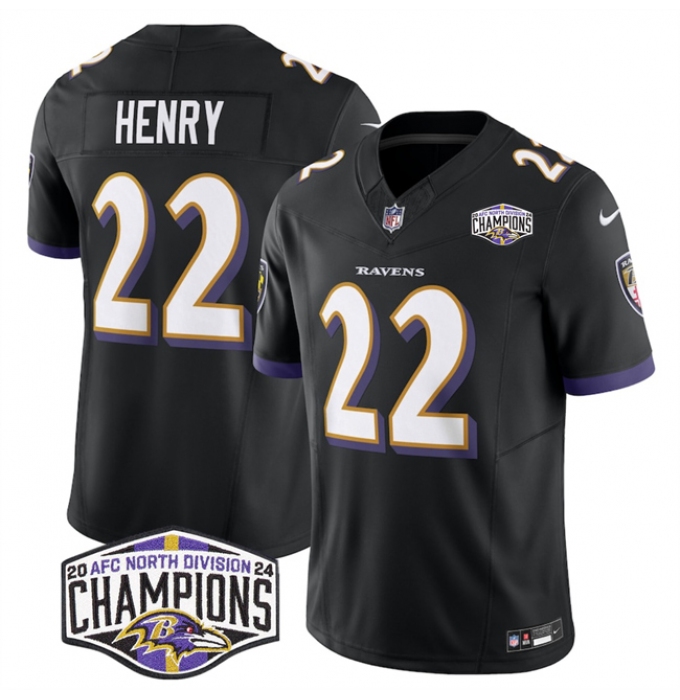 Men's Baltimore Ravens #22 Derrick Henry Black F.U.S.E 2024 AFC North Division Champions Vapor Limited Football Jersey