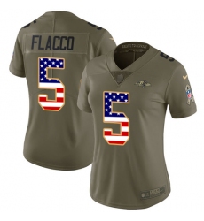 Women's Nike Baltimore Ravens #5 Joe Flacco Limited Olive/USA Flag Salute to Service NFL Jersey