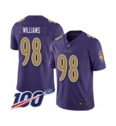 Men's Baltimore Ravens #98 Brandon Williams Limited Purple Rush Vapor Untouchable 100th Season Football Jersey