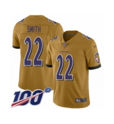 Youth Baltimore Ravens #22 Jimmy Smith Limited Gold Inverted Legend 100th Season Football Jersey