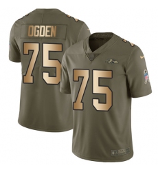 Youth Nike Baltimore Ravens #75 Jonathan Ogden Limited Olive/Gold Salute to Service NFL Jersey