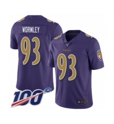 Men's Baltimore Ravens #93 Chris Wormley Limited Purple Rush Vapor Untouchable 100th Season Football Jersey
