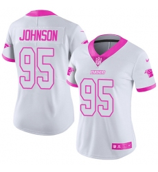 Women's Nike Carolina Panthers #95 Charles Johnson Limited White/Pink Rush Fashion NFL Jersey