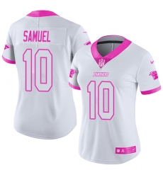 Women's Nike Carolina Panthers #10 Curtis Samuel Limited White/Pink Rush Fashion NFL Jersey