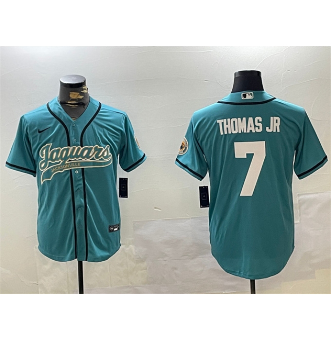 Men's Jacksonville Jaguars #7 Brian Thomas Jr Teal With Cool Base Stitched Baseball Jersey