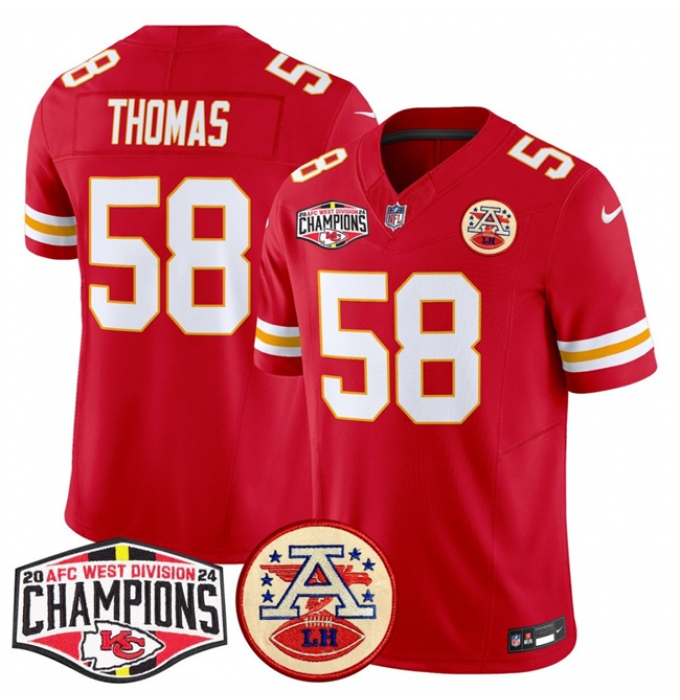 Men's Kansas City Chiefs #58 Derrick Thomas Red F.U.S.E. 2024 AFC West Division Champions Vapor Limited Stitched Football Jersey