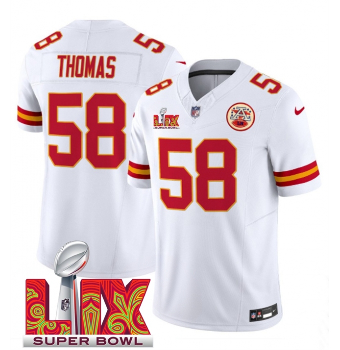 Men's Kansas City Chiefs #58 Derrick Thomas White 2025 Super Bowl LIX F.U.S.E. Vapor Limited Stitched Football Jersey