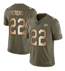 Youth Nike Kansas City Chiefs #22 Marcus Peters Limited Olive/Gold 2017 Salute to Service NFL Jersey