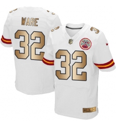 Men's Nike Kansas City Chiefs #32 Spencer Ware Elite White/Gold NFL Jersey