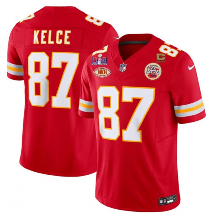 Men's Kansas City Chiefs #87 Travis Kelce Red 2024 F.U.S.E. Super Bowl LVIII With NKH And 4-star C Vapor Untouchable Limited Football Stitched Jersey