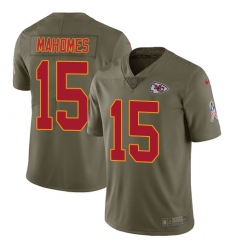 Nike Kansas City Chiefs #15 Patrick Mahomes Olive Men's Stitched NFL Limited 2017 Salute to Service Jersey